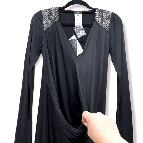 RICHMOND Denim asymmetrical black embellished dress size 12 NWT - Picture 3 of 8